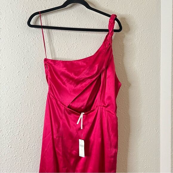 NWT Anthropologie One-Shoulder Silk Midi Dress in Pink NEW - Picture 6 of 11